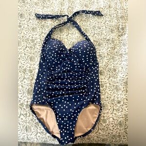 Navy Blue Polka Dot One Piece Swimsuit
